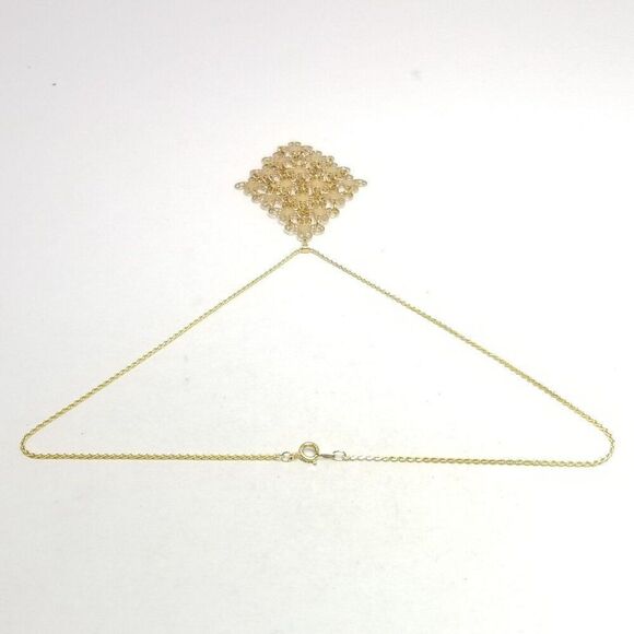 Vintage Large Gold Tone Daisy Flower Pieces Square Shape Pendant Necklace, - Picture 2 of 5